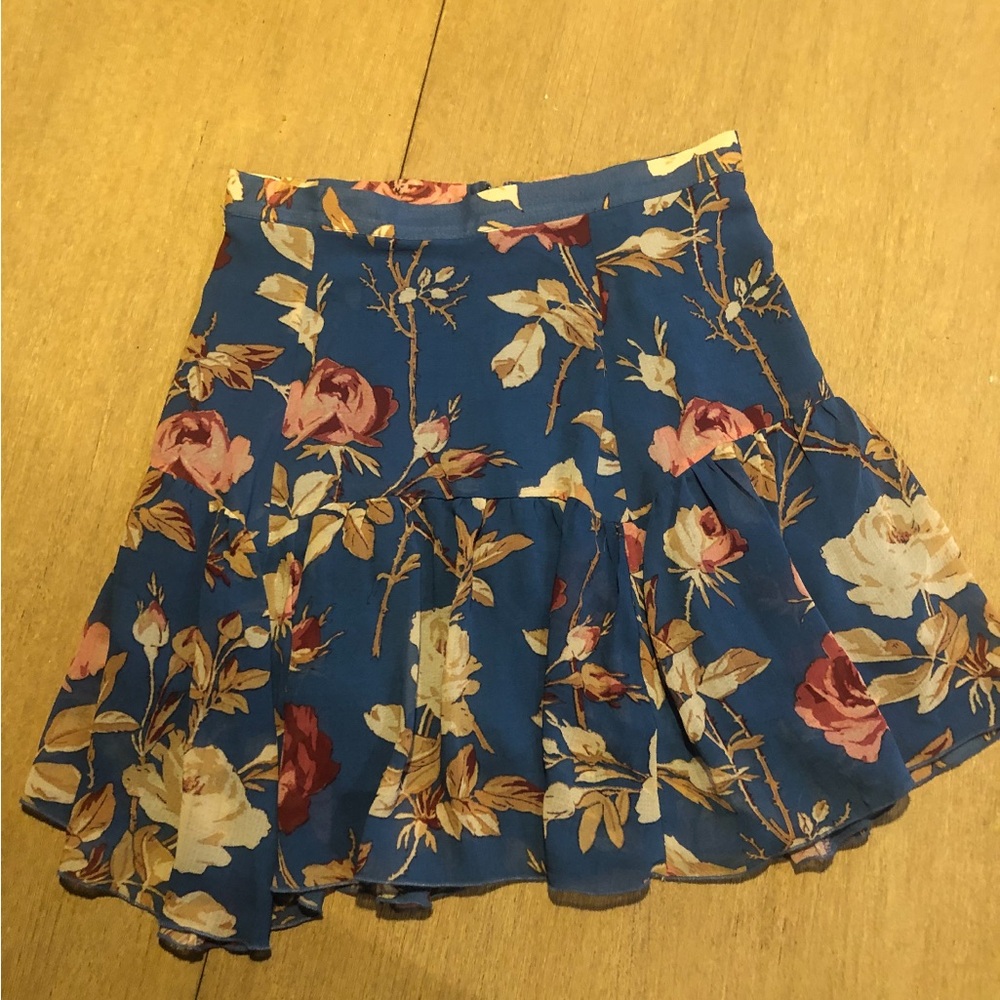 Urban Outfitters Blue Floral Ruffled Skater Mini Skirt